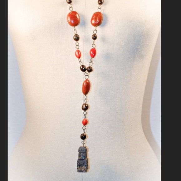 Vintage Aztec Mayan Tiki Idol Seed Link Pullover Necklace - Picture 8 of 9